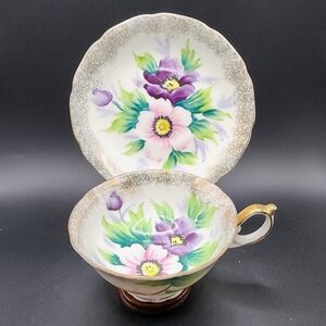 Vintage 50's Hand Painted Teacup And Saucer